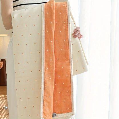 Charming Heart-Embroidered Cotton Blend Throw Blanket