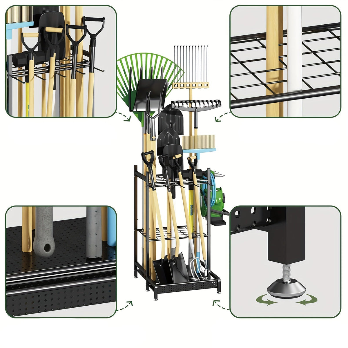 Heavy-Duty Garden Tool Storage Rack for Outdoor Organization