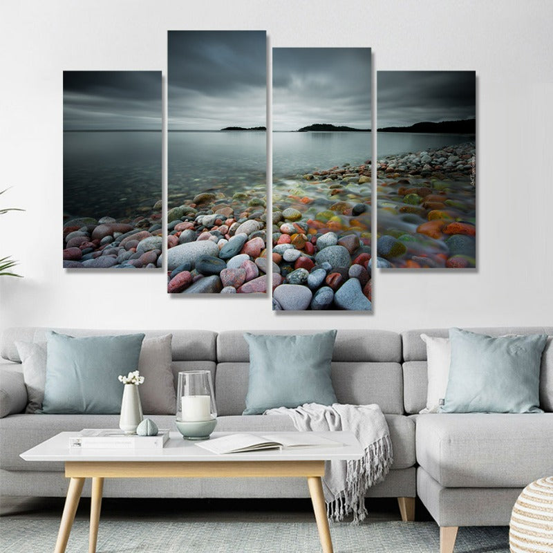 Elegant Coastal Stones Canvas Art - Set of 4 Panels