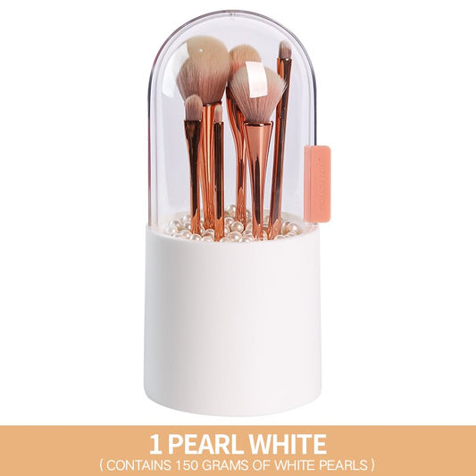 Chic Makeup Brush Organizer with Stylish Pearls