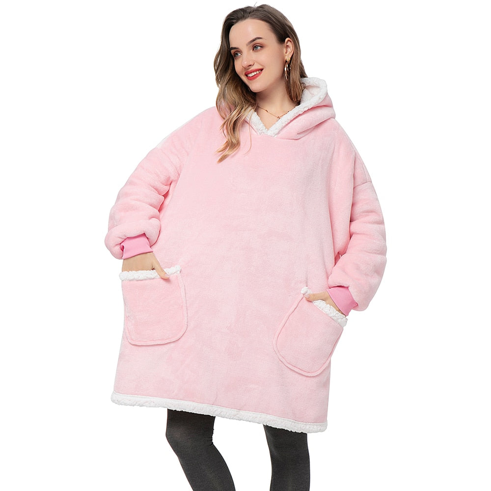 Soft Fleece and Wool Hooded Blanket for Home Comfort and Warmth