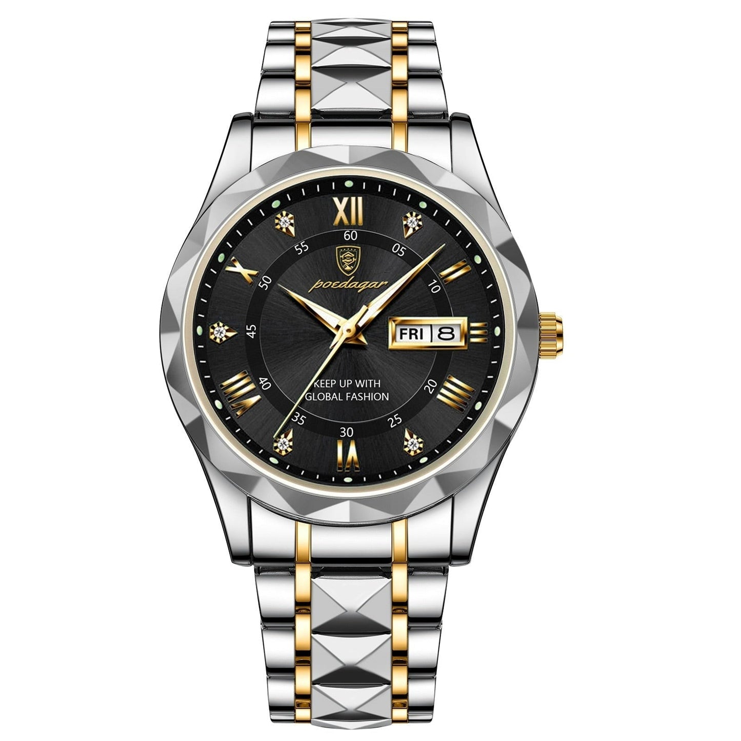 Stylish Stainless Steel Quartz Watch with Luminous Hands