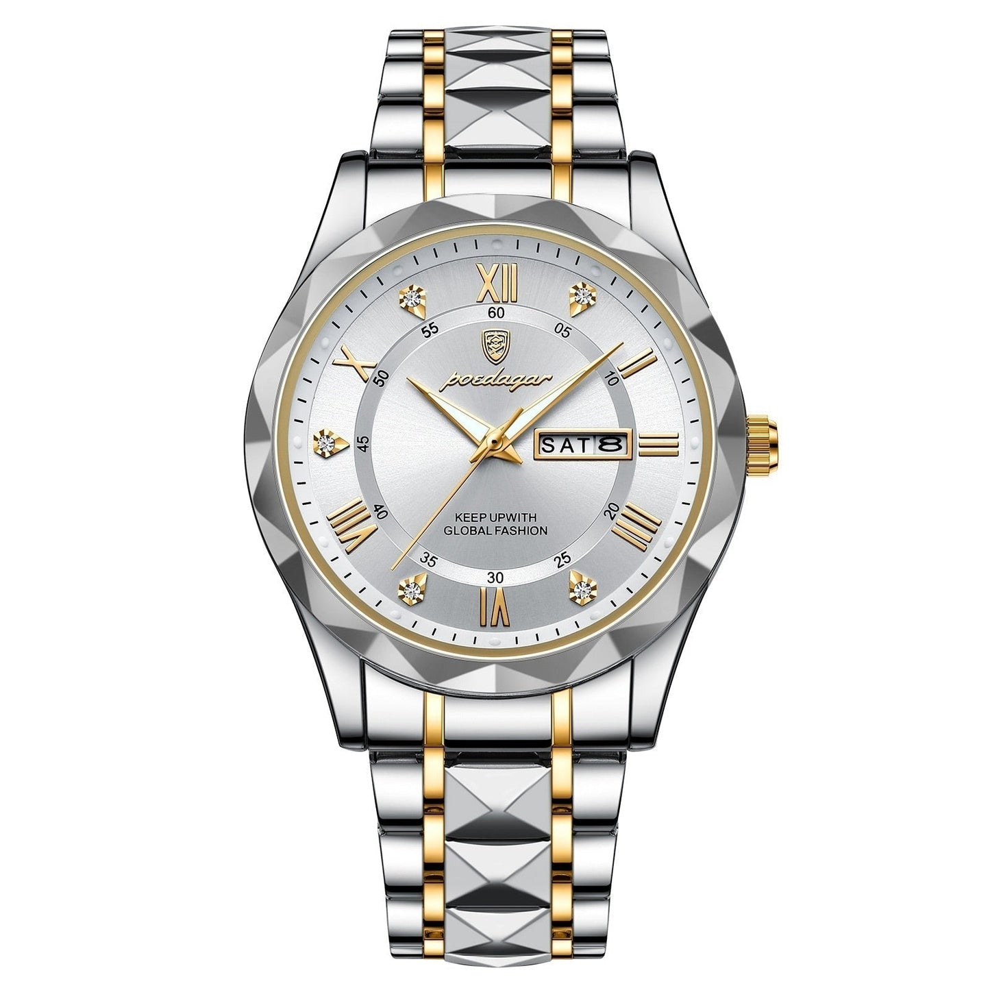 Stylish Stainless Steel Quartz Watch with Luminous Hands