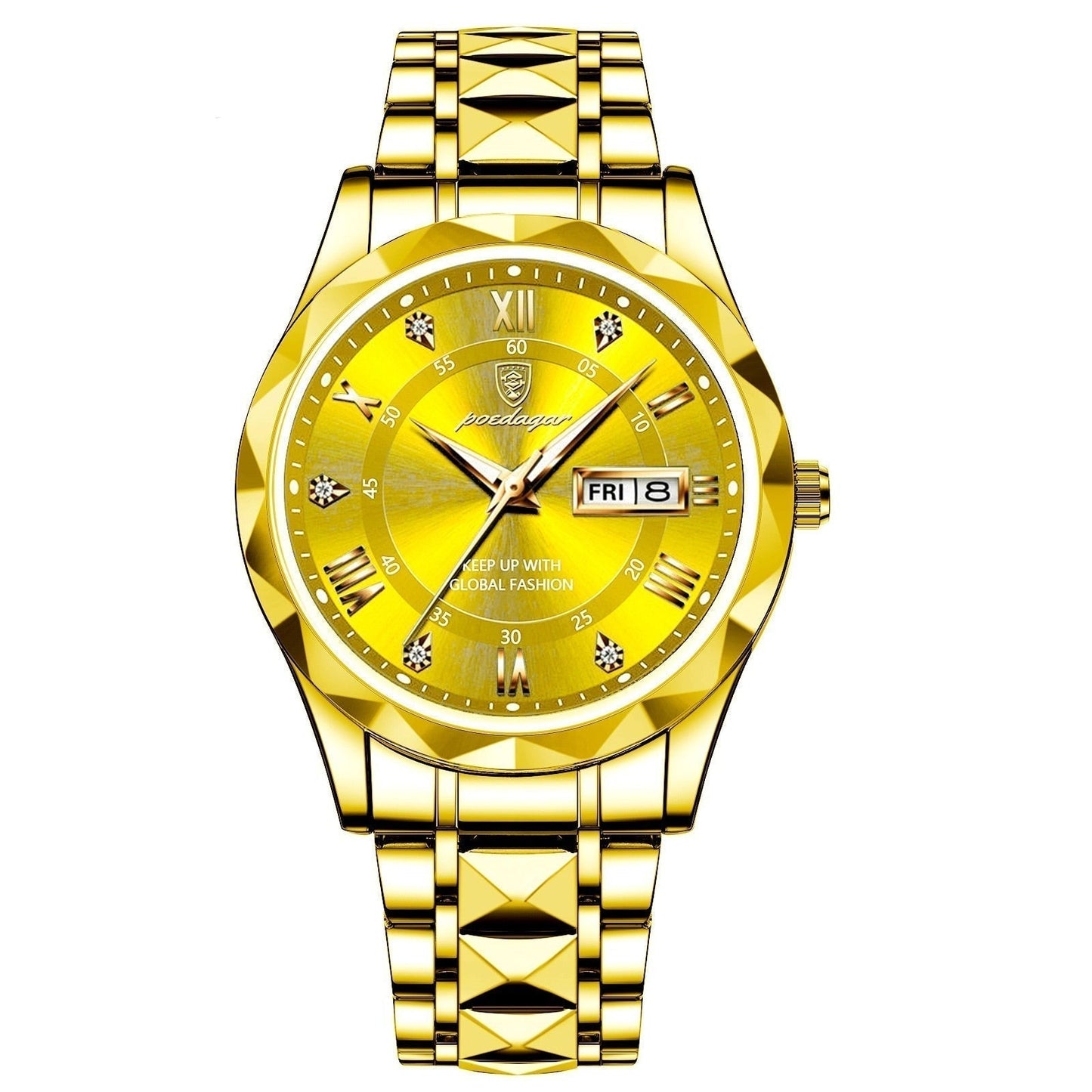 Stylish Stainless Steel Quartz Watch with Luminous Hands