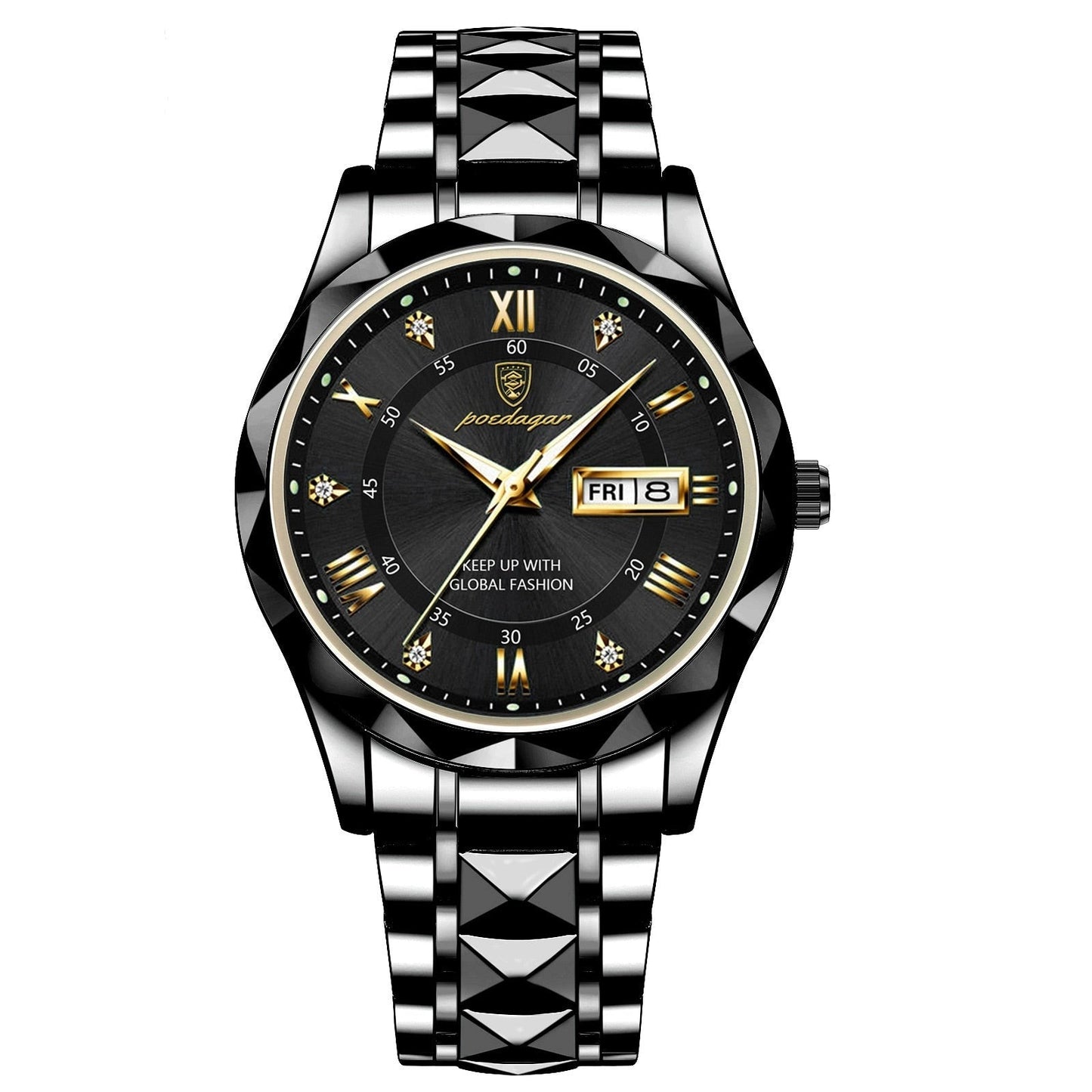 Stylish Stainless Steel Quartz Watch with Luminous Hands