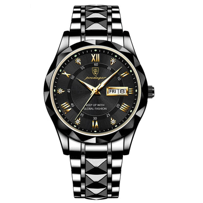 Stylish Stainless Steel Quartz Watch with Luminous Hands