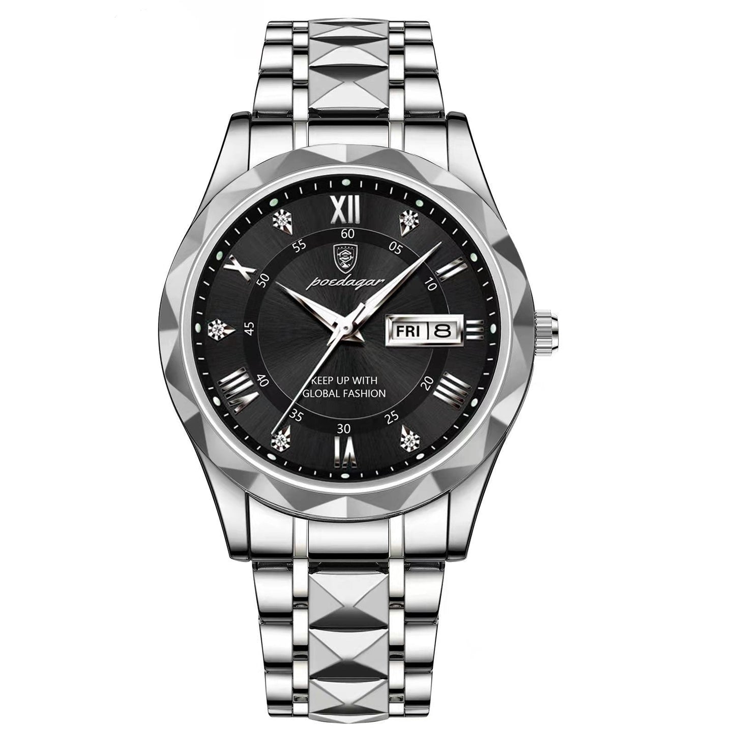 Stylish Stainless Steel Quartz Watch with Luminous Hands