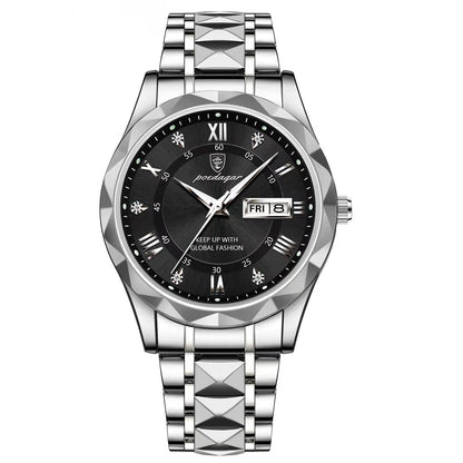 Stylish Stainless Steel Quartz Watch with Luminous Hands