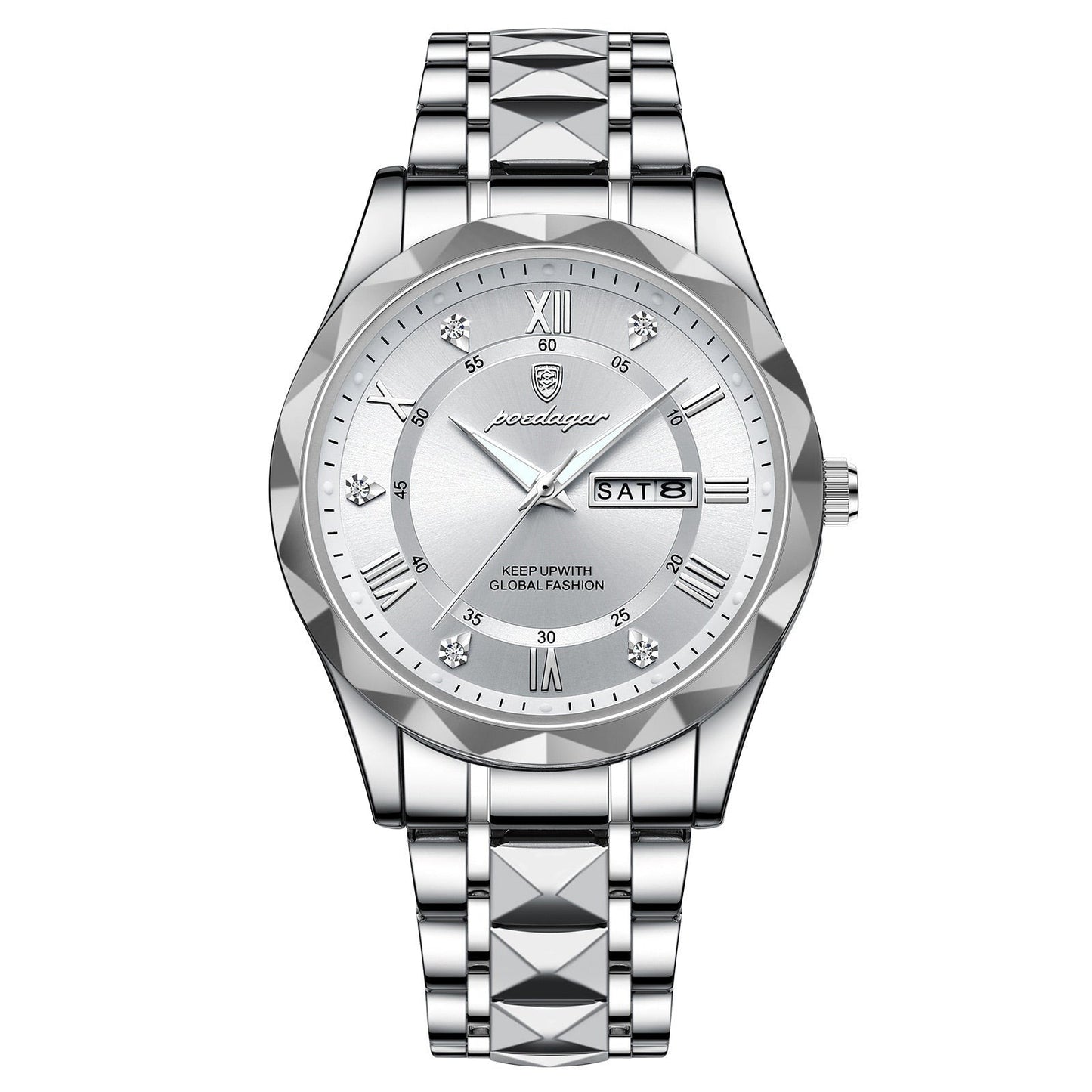 Stylish Stainless Steel Quartz Watch with Luminous Hands