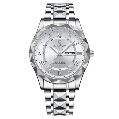 Stylish Stainless Steel Quartz Watch with Luminous Hands