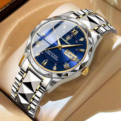 Stylish Stainless Steel Quartz Watch with Luminous Hands