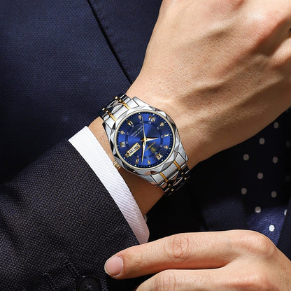Stylish Stainless Steel Quartz Watch with Luminous Hands