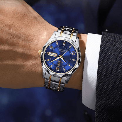 Stylish Stainless Steel Quartz Watch with Luminous Hands