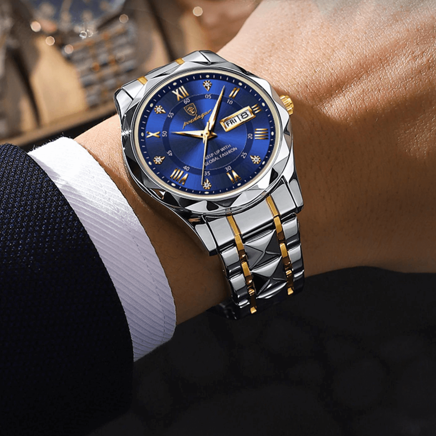 Stylish Stainless Steel Quartz Watch with Luminous Hands