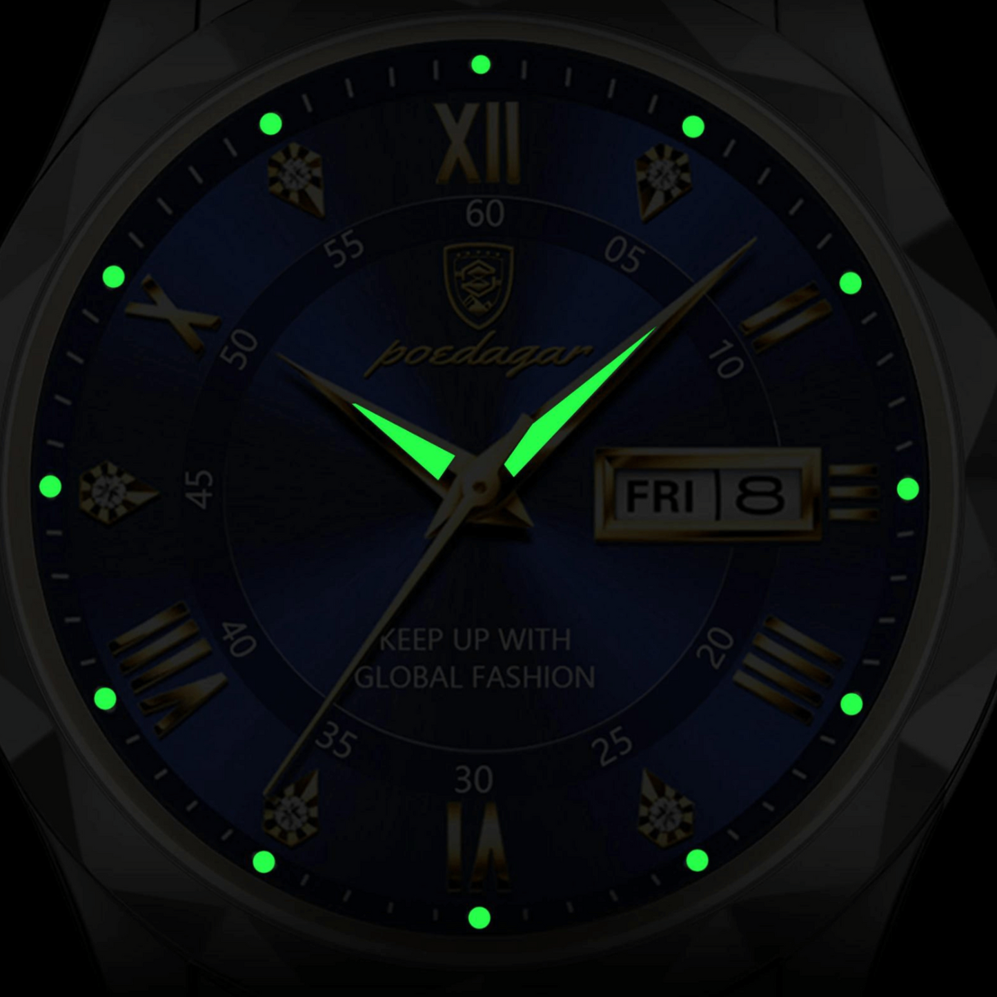 Stylish Stainless Steel Quartz Watch with Luminous Hands