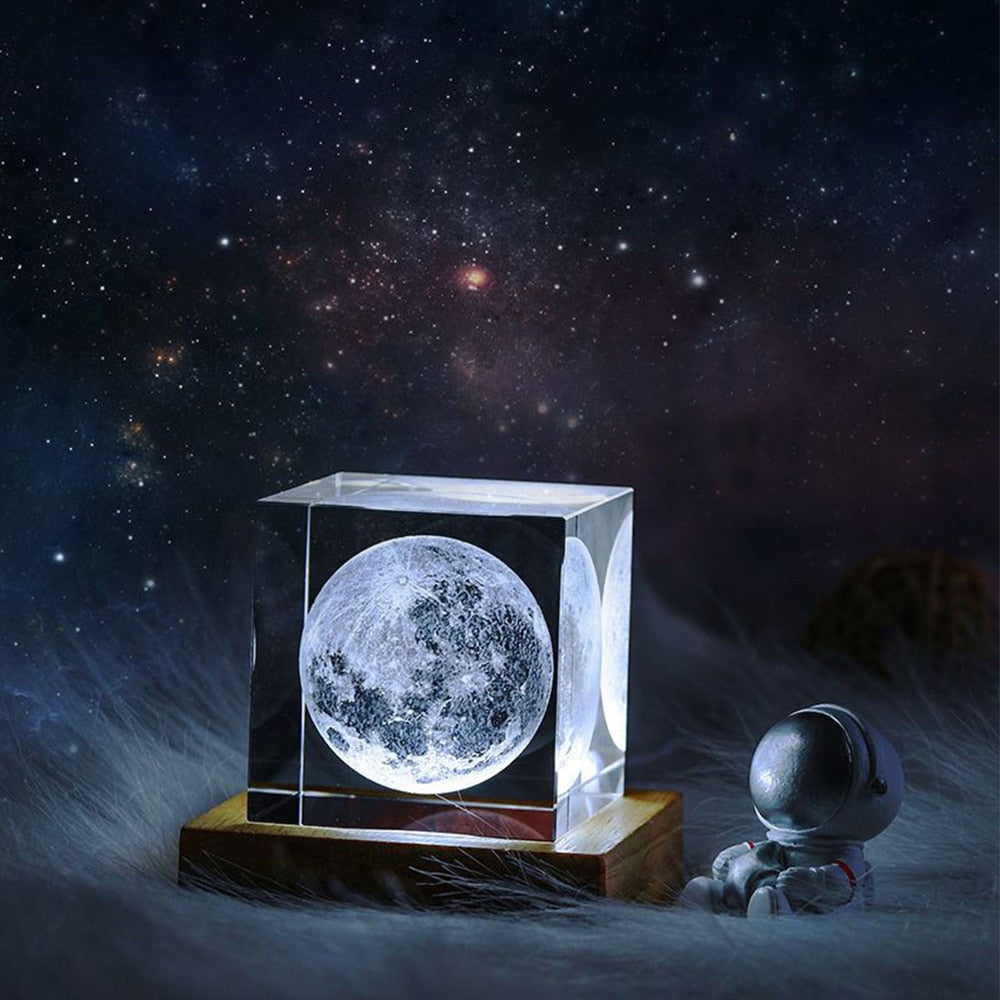 Moon Nightlight in 3D Crystal Cube Design