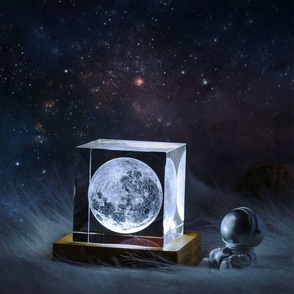 Moon Nightlight in 3D Crystal Cube Design