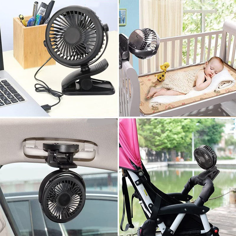 360° Rotating Battery-Powered USB Clamp Fan – Portable Design