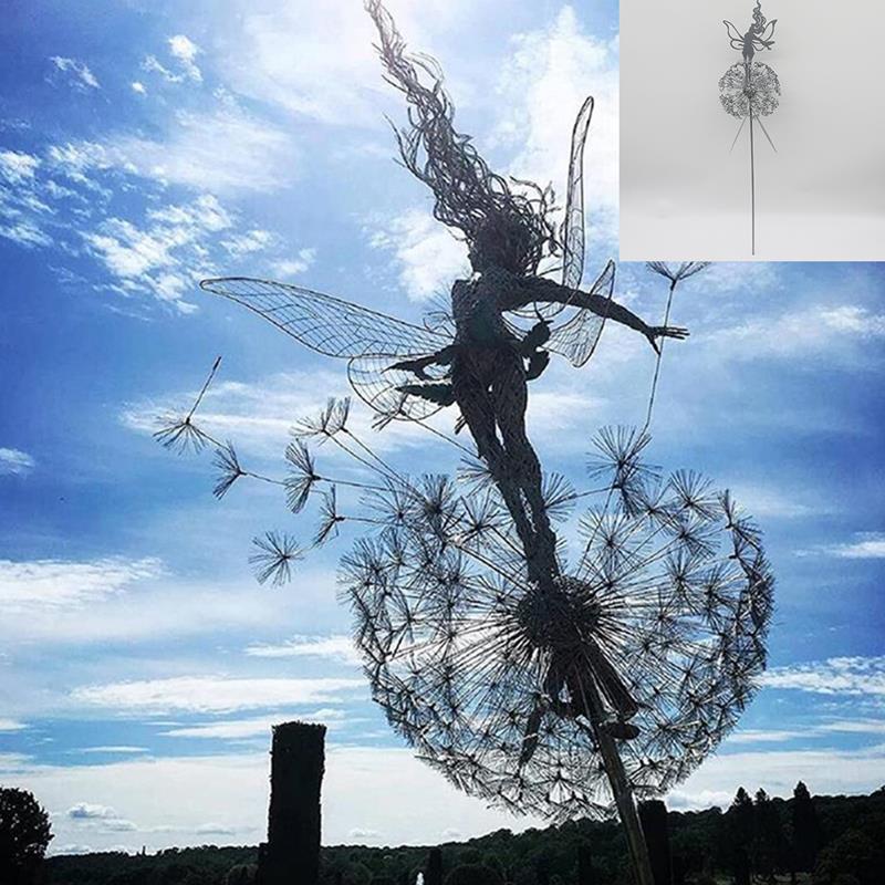 Outdoor Garden Sculpture of Fairies and Dandelions Dancing Together