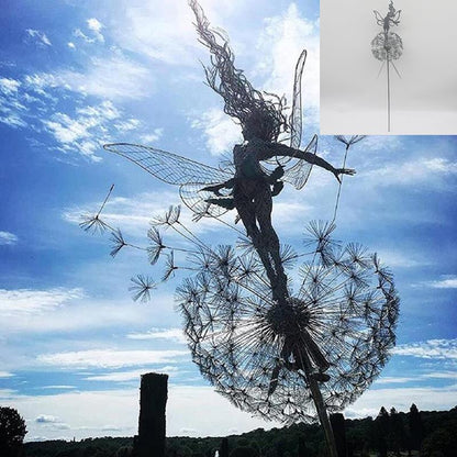 Outdoor Garden Sculpture of Fairies and Dandelions Dancing Together