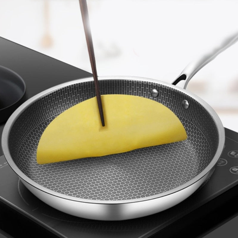 Stainless Steel Non-Stick Frying Pan with Honeycomb Design and Ergonomic Handle