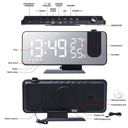 LED Projection Alarm Clock with 180° Display