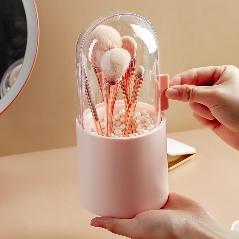 Chic Makeup Brush Organizer with Stylish Pearls