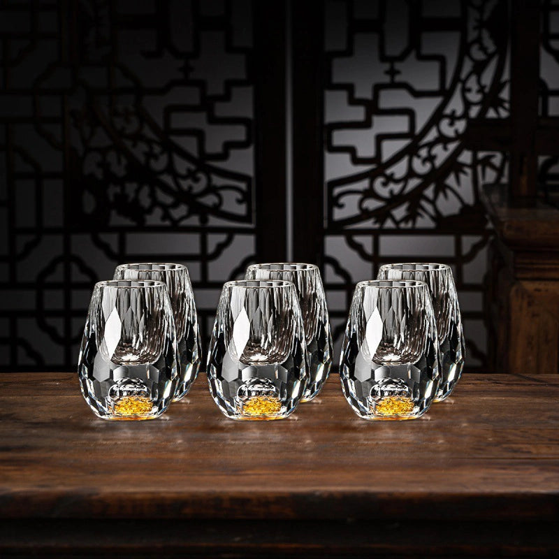 Handcrafted Crystal Glass Set with Gold Flakes – 2 Pieces for Whisky & Fine Drinks