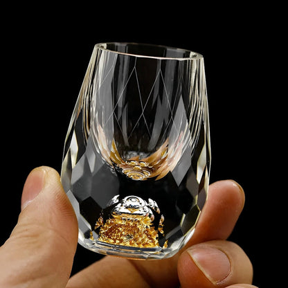 Handcrafted Crystal Glass Set with Gold Flakes – 2 Pieces for Whisky & Fine Drinks