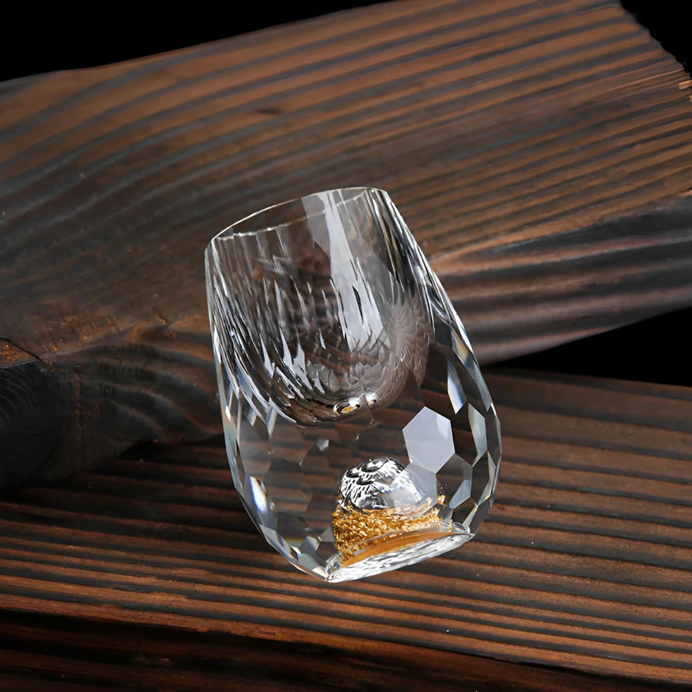 Handcrafted Crystal Glass Set with Gold Flakes – 2 Pieces for Whisky & Fine Drinks