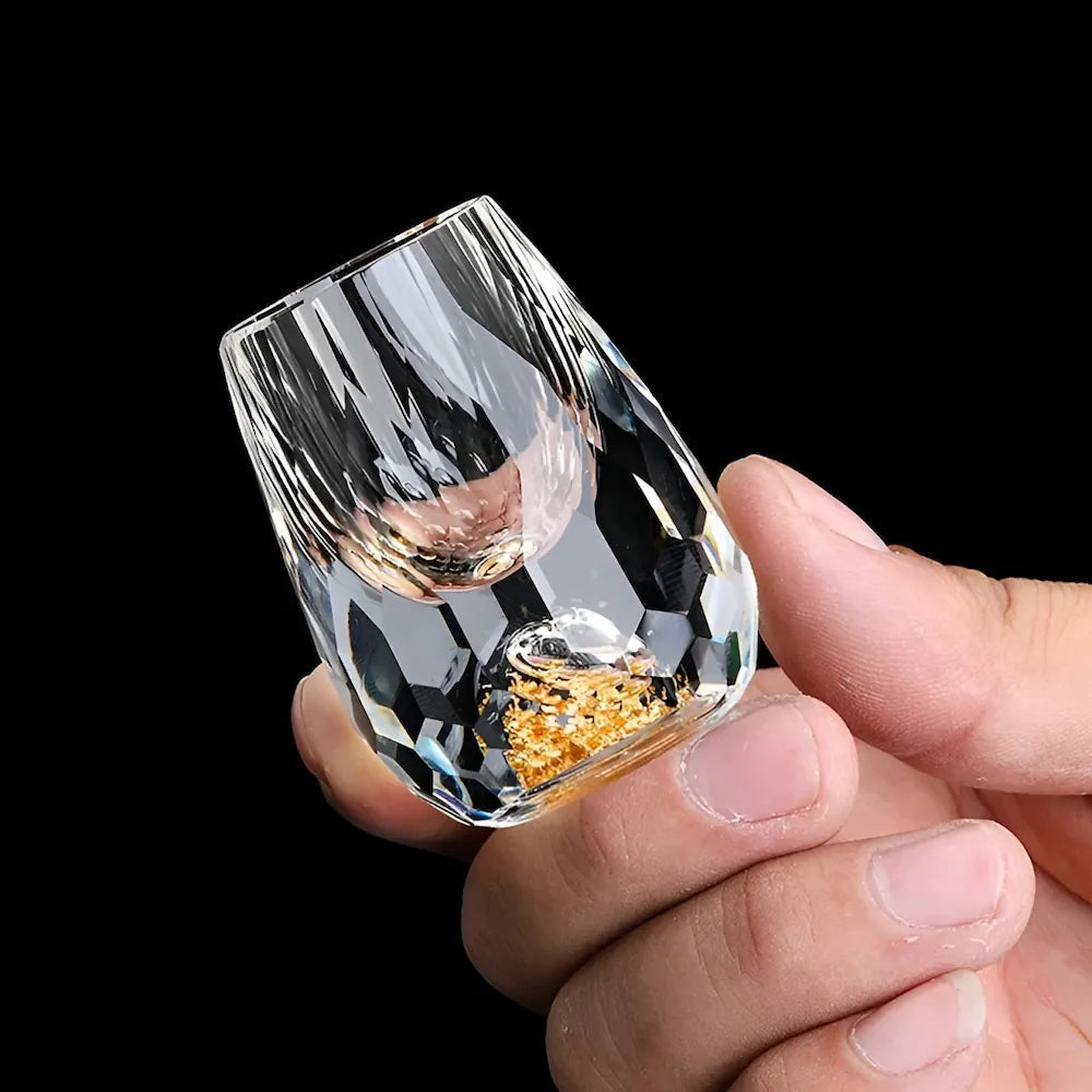 Handcrafted Crystal Glass Set with Gold Flakes – 2 Pieces for Whisky & Fine Drinks