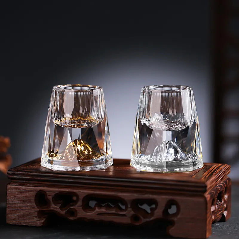 Handcrafted Crystal Glass Set with Gold Flakes – 2 Pieces for Whisky & Fine Drinks