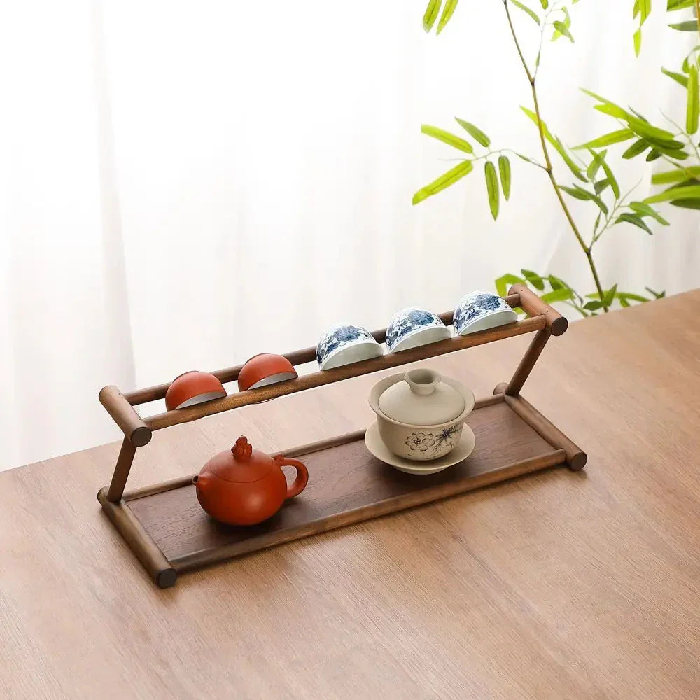 Elegant Wooden Display Rack for Tea and Tableware