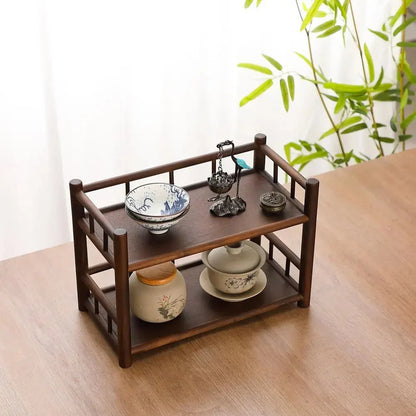 Elegant Wooden Display Rack for Tea and Tableware