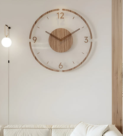 Transparent Wall Clock with Wooden Accents – Silent Quartz Movement