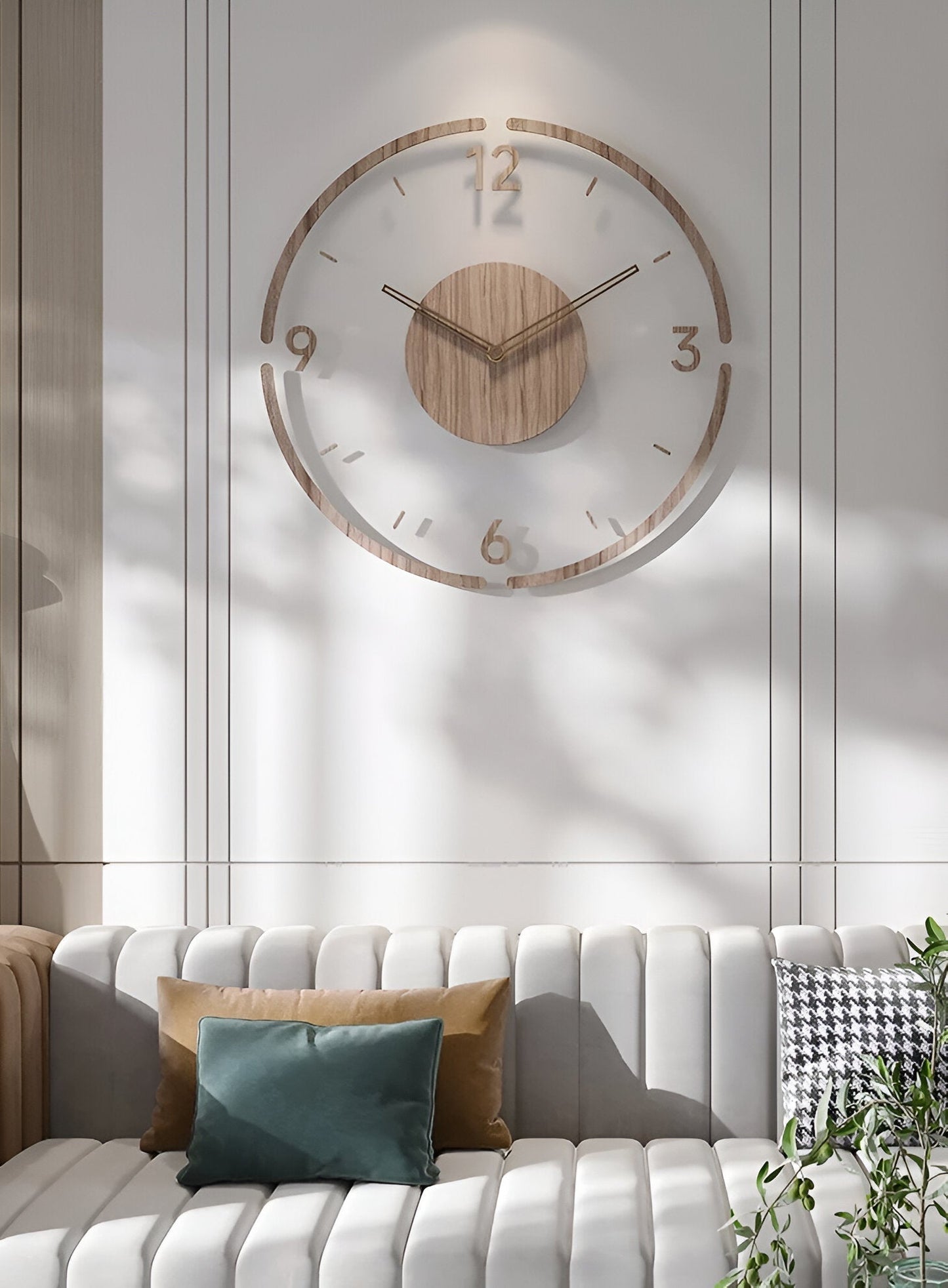 Transparent Wall Clock with Wooden Accents – Silent Quartz Movement
