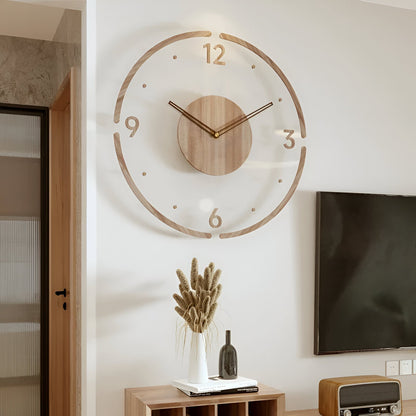 Transparent Wall Clock with Wooden Accents – Silent Quartz Movement
