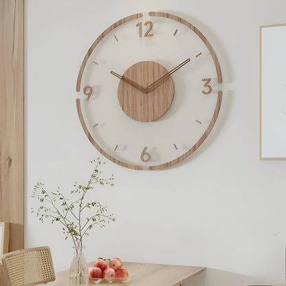 Transparent Wall Clock with Wooden Accents – Silent Quartz Movement
