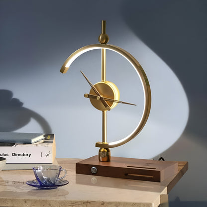 Geometric LED Table Lamp with Wireless Qi Charging and Gold Time Display