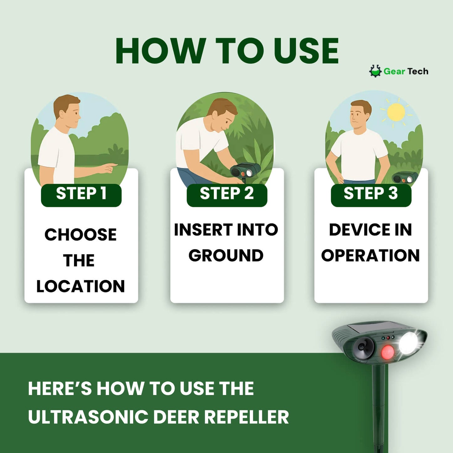 Solar Ultrasonic Deer Repeller - Effective Garden & Yard Deterrent in 48 Hours