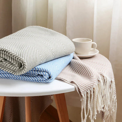 Luxurious Cotton Herringbone Throw Blanket with Fringe