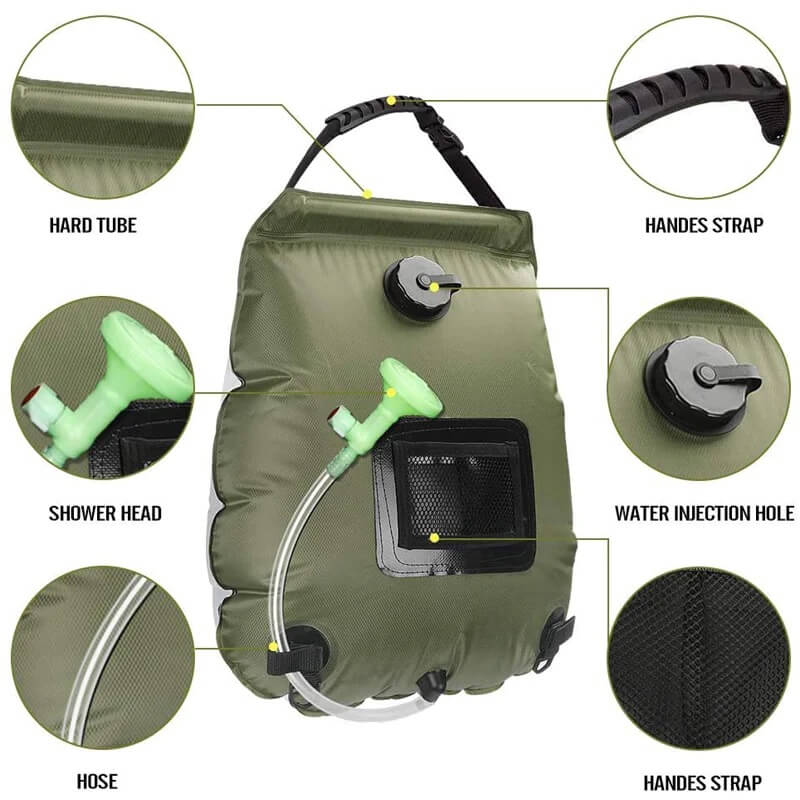 Foldable 20L Outdoor Shower Bag with Solar Heating System