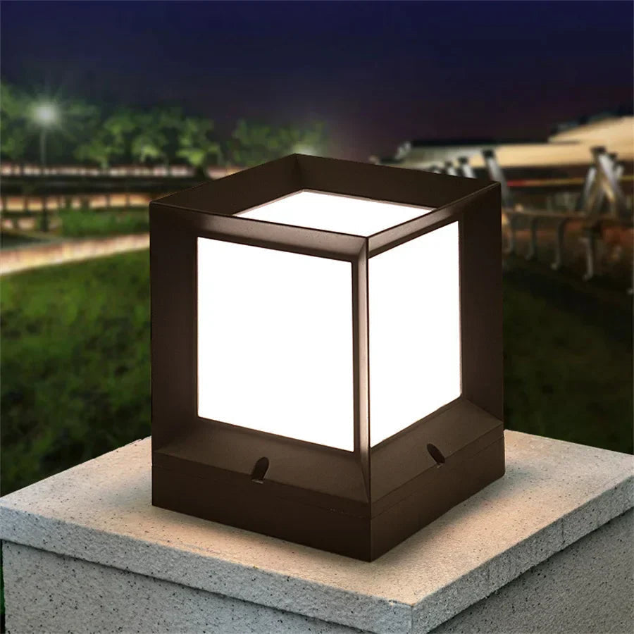 Outdoor Pillar Light in Black Frame with White Diffuser