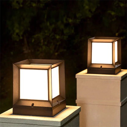 Outdoor Pillar Light in Black Frame with White Diffuser