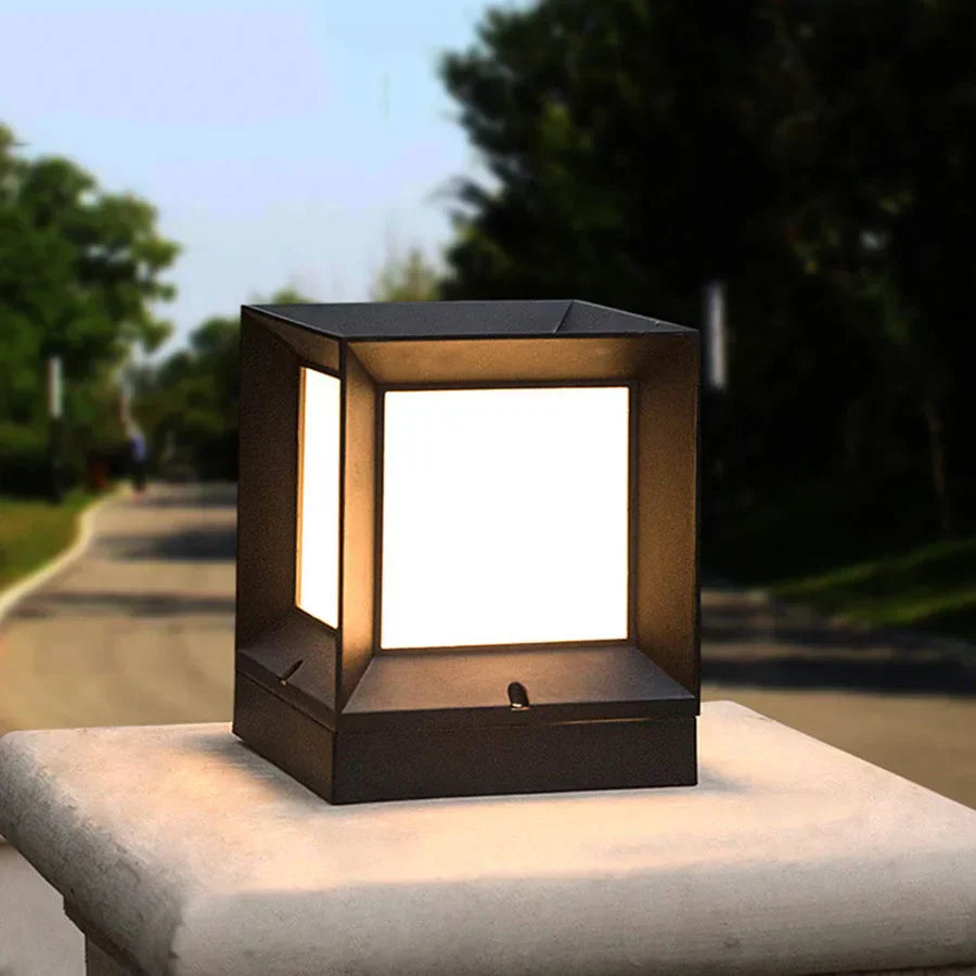 Outdoor Pillar Light in Black Frame with White Diffuser