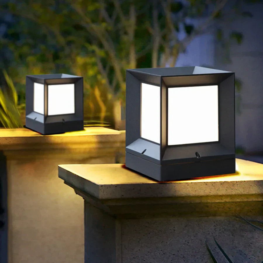 Outdoor Pillar Light in Black Frame with White Diffuser