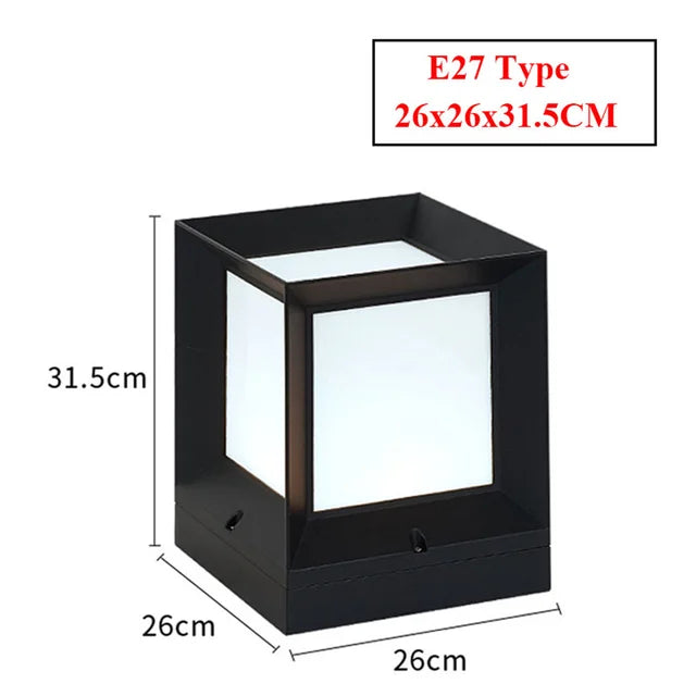 Outdoor Pillar Light in Black Frame with White Diffuser