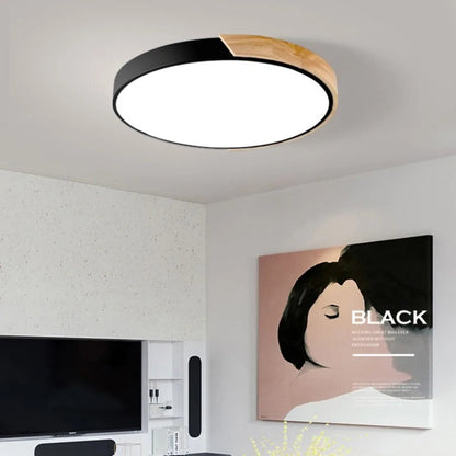 Nordic Style Circular LED Ceiling Light in Wooden Finish