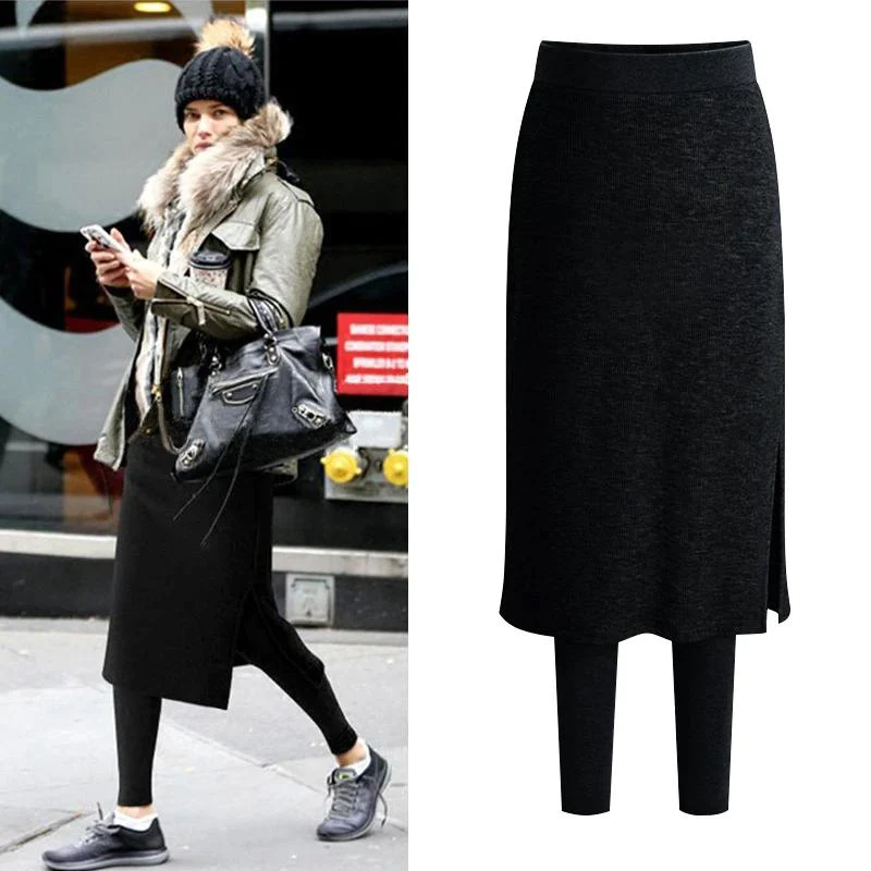 Chic Thermal Leggings with Attached Skirt
