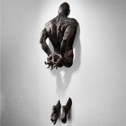 Abstract Climber Wall Art Sculpture - 3D Resin Ornament in Imitation Copper